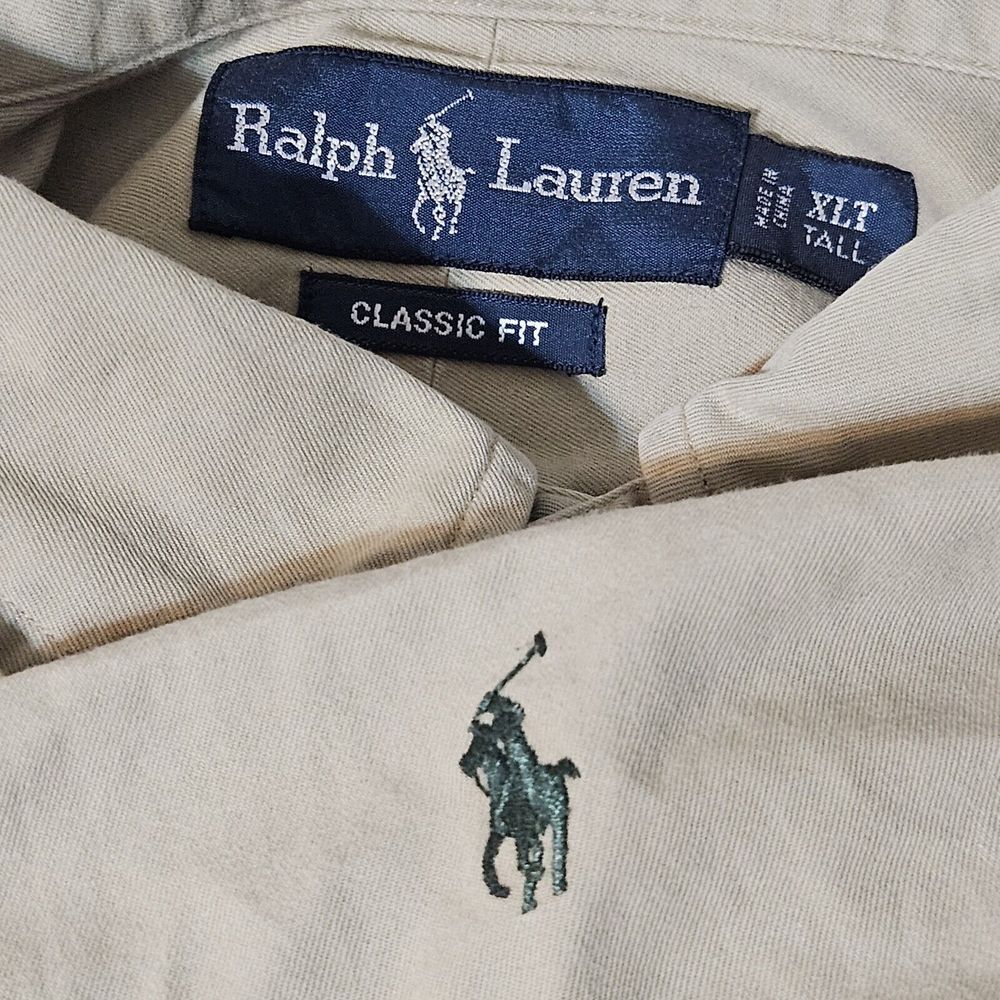 Polo Ralph Lauren L/S Oxford Button Front Shirt Men's Tan Beige XLT XL Tall
